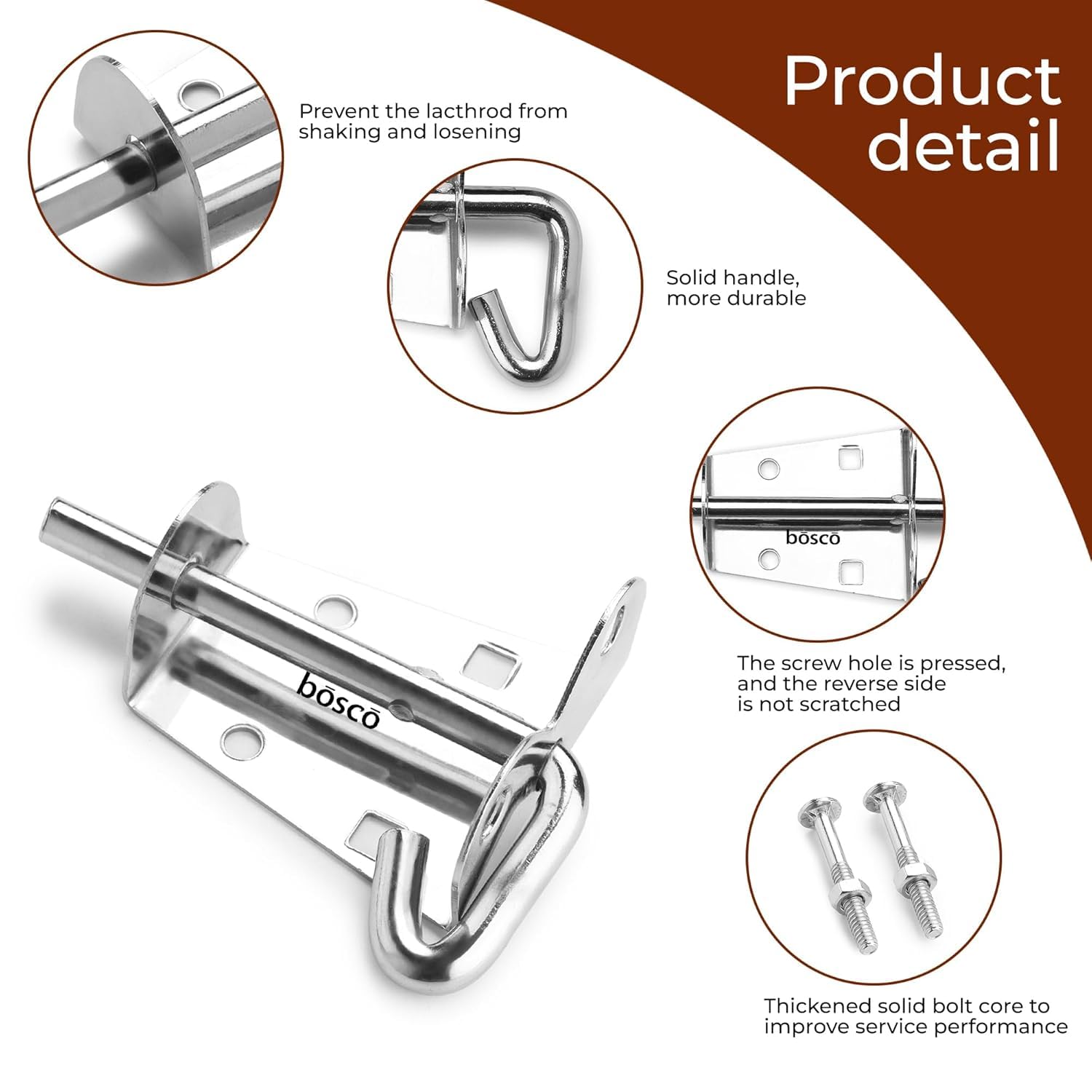 BOSCO® Locking Bolt Set of 2 | Heavy Duty Tower Bolt Latch Lock for Door, Window, Bathroom, Kitchen, Home & Office | MS Chrome Finish | Easy to Install | Premium Door Fittings — Amazon image 3
