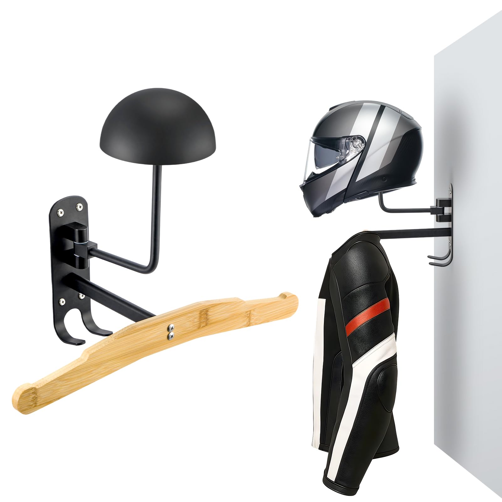 Multifunctional Motorbike Helmet Stand Holder Bike with Hooks Metal Wall Mount Metal Helmet Stand for Motorbike,Bike,Hard Hat, Handbag Storage Display Stand ﻿