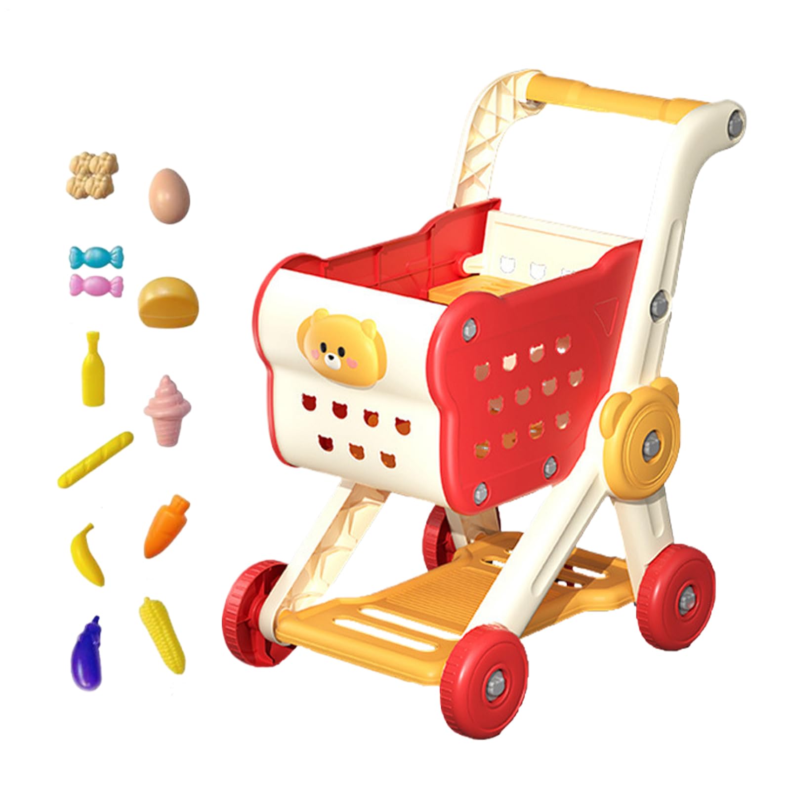 Carrito De Compras para Niños Juego Simbólico Frutas Verduras Falsas | Set Carrito Compras Accesorios Cocina Andador Bebé Aprendizaje Preescolar Niños Cumpleaños