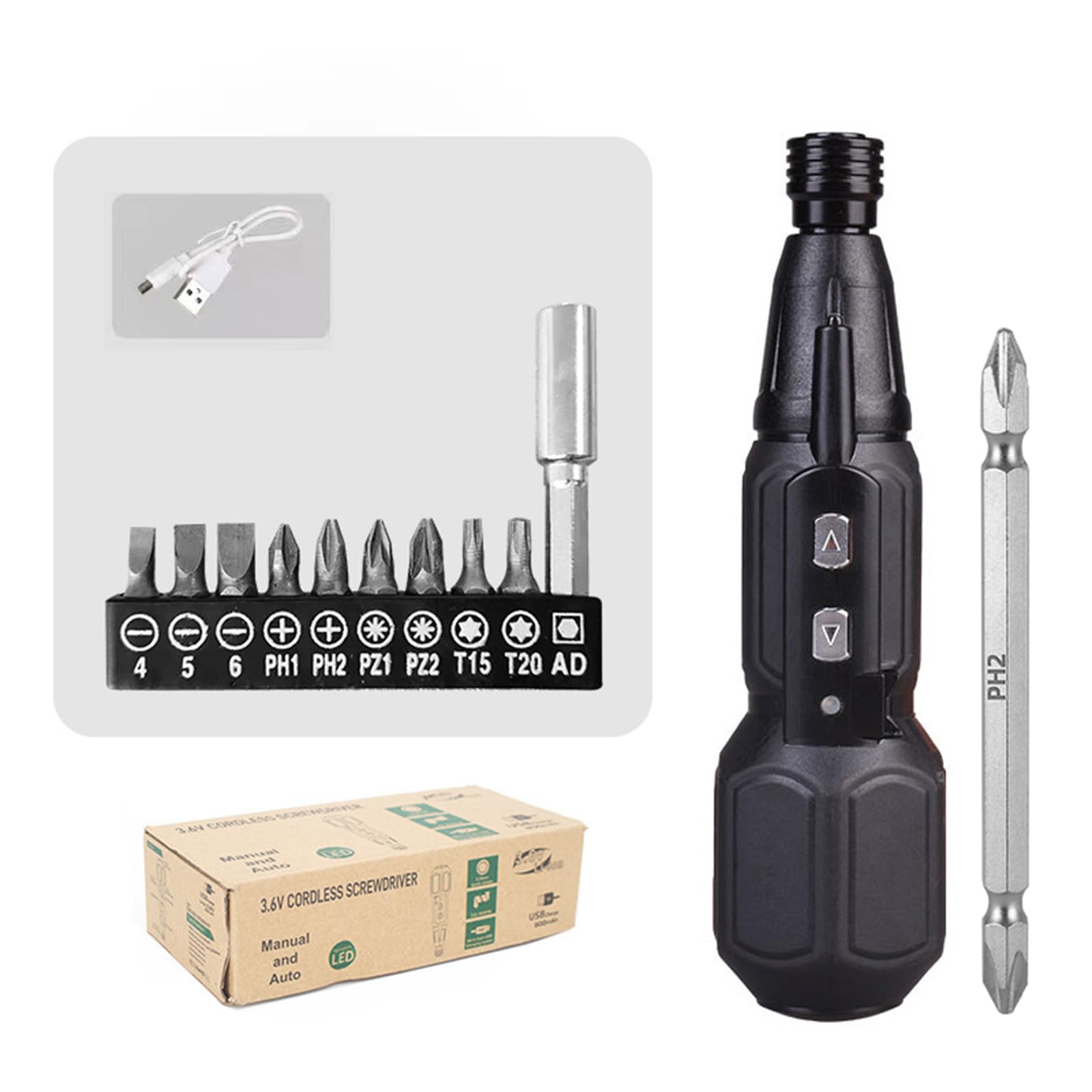 Electric Screwdriver Set 3.6V Cordless Screwdriver LED Shadowless Lighting Rechargeable for Household Repair Accessories Electrician Set