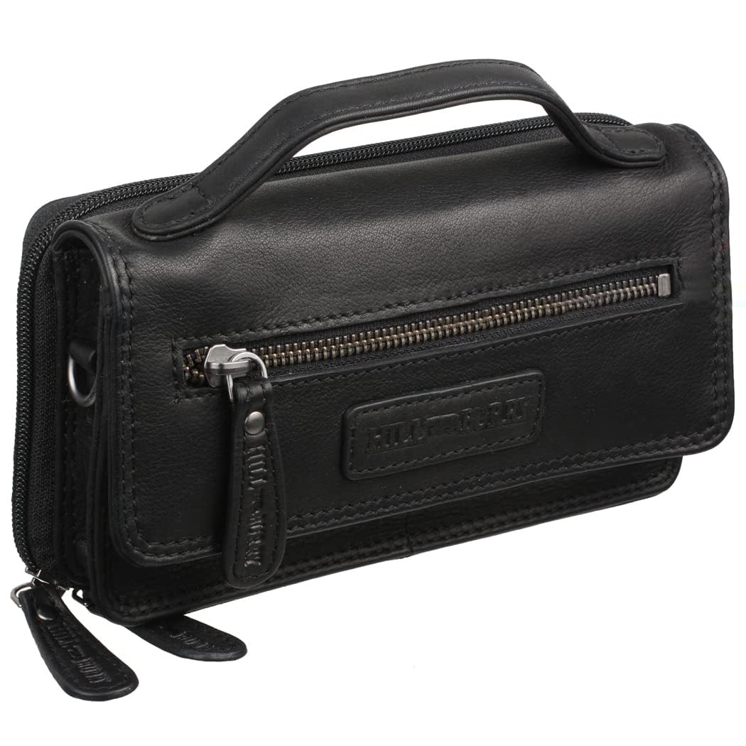 Sac De Voyage Cuir Véritable Hill Burry - Organiseur Homme Femme - Noir 17,5x5,5x12,5 Cm
