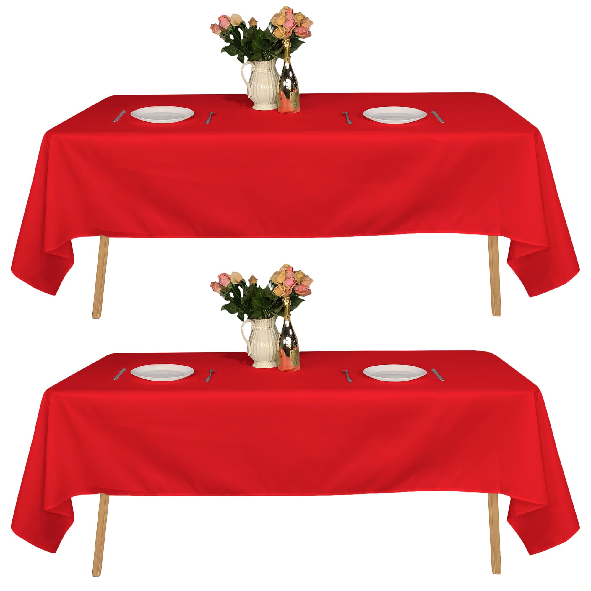 Trimming Shop Rectangle Tablecloth Polyester Table Cover For Christmas Decorations, Dining Party, Banquets, Wedding, Birthday Party Events, 70" x 108", Red, 2pcs