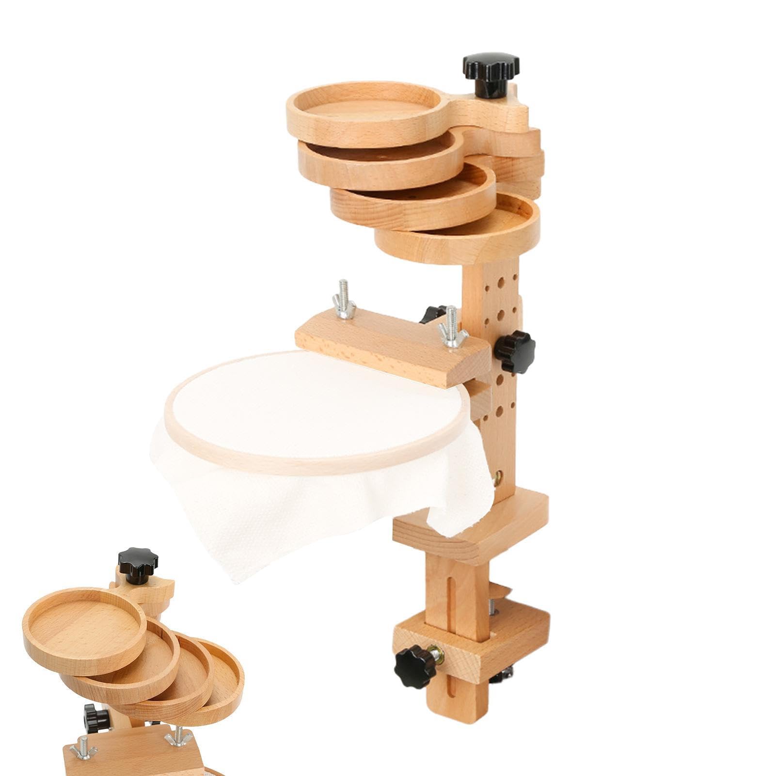 Supporto Per Telaio Da Ricamo In Legno Di Faggio – Regolabile Con Lente E Luce, Porta Aghi Magnetico