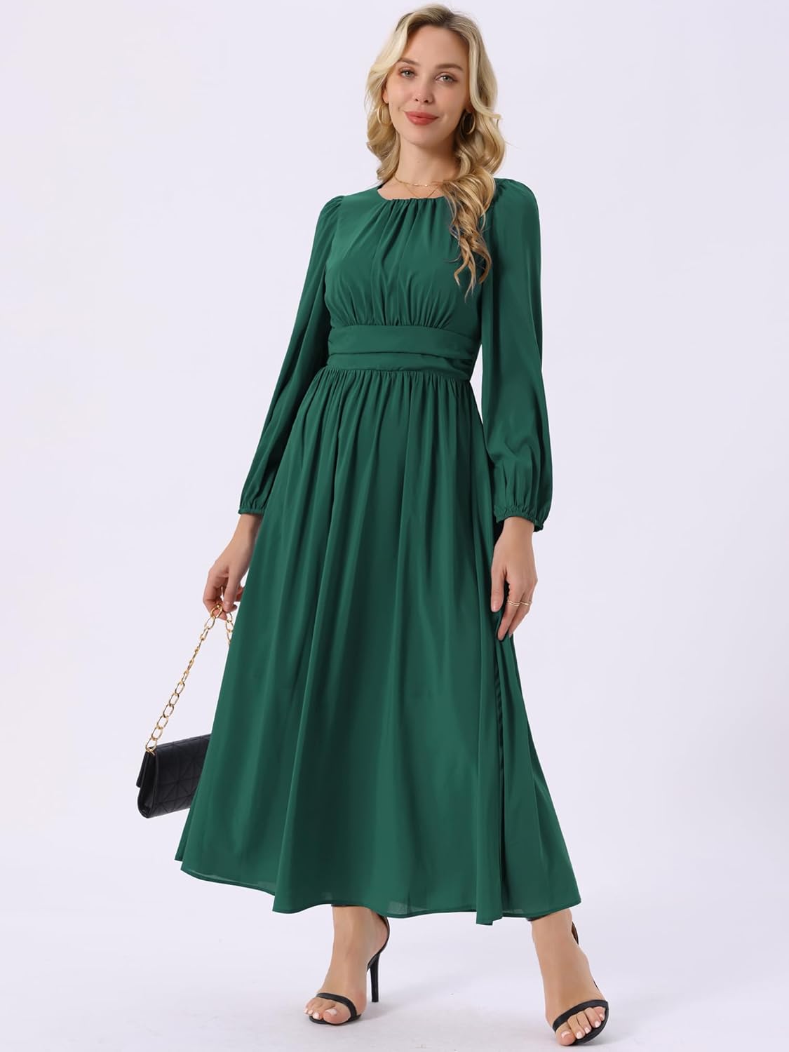 Seta T Women's Cocktail Party Dresses Crewneck Lantern Long Sleeves A-Line Chiffon Maxi Formal Dress - Image 4