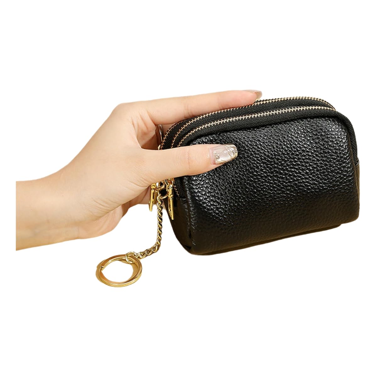 Portafoglio Mini Portamonete in Pelle con Pochette Portamonete, Portachiavi Multifunzionale alla Moda per Donna-Nero
