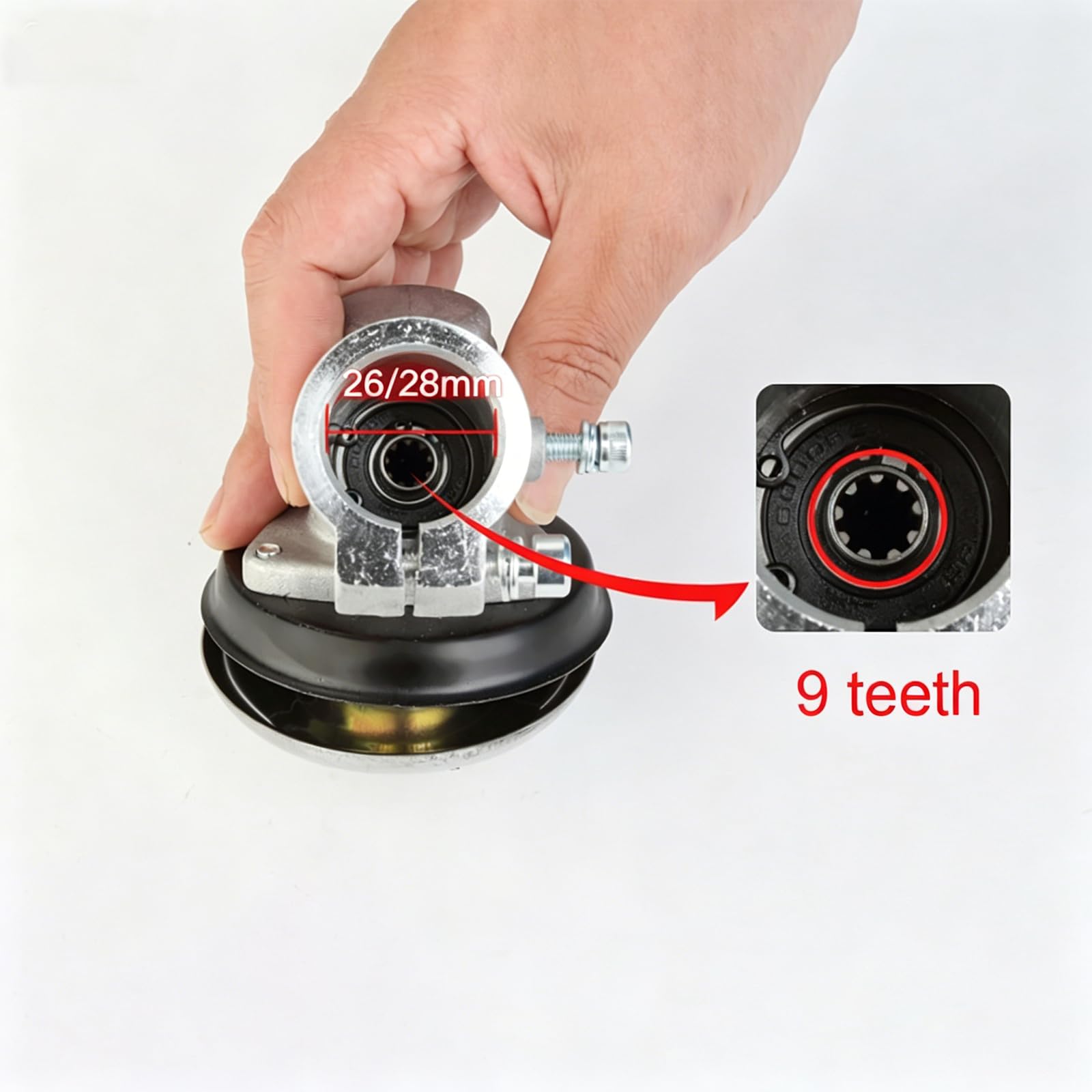 Cabezal Desbrozadora 28mm 9 Dientes, Caja Reductora Universal M10 x 1.25LH, Engranaje Completo Monoforo con 2 Tornillos para Cortacésped/Desbrozadora