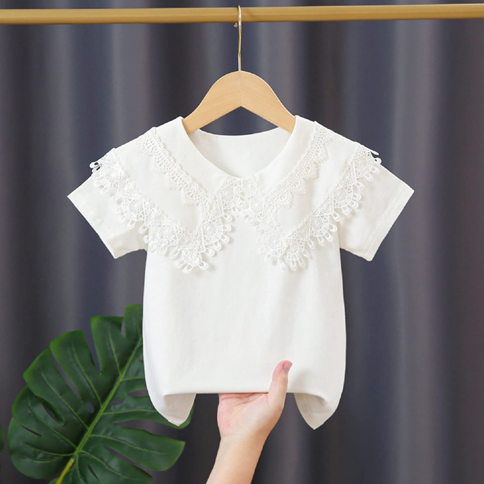 Fille Chemisier Manches Courtes Coton Top École Uniforme Cols de Chemise Brodées