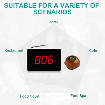 SINGCALL Wireless Restaurant Calling Pager System Pack of 1 Display Receiver and 10 Bells | Pagers for Restaurant Call Waiter Nurse, For Cafe Coffee Shop Restaurant Office Hotel Bank, Service System