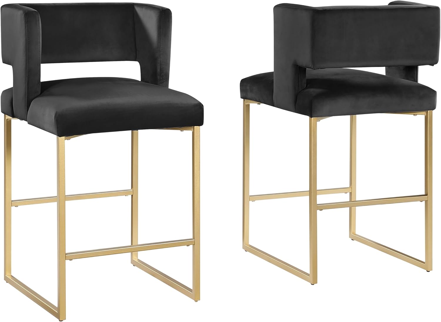 Leonard 36" Velvet Counter Height Stool with Padded Seat, Low Back, Footrest, and Gold Metal Base Frame, Contemporary Glam Seating for Dining Room, Kitchen Island, or Bar, Set of 2, (Cream)