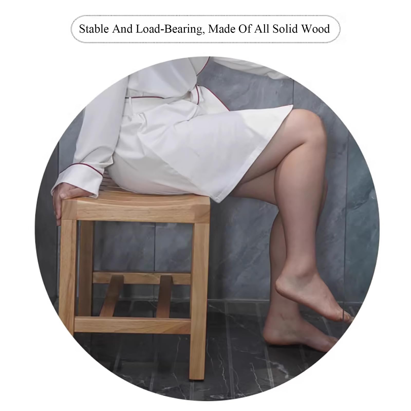 Taburete de ducha de madera maciza, silla de patio sin respaldo con estante para uso en interiores y exteriores, muebles de jardín (16.5 x 12.9 x 13.8 pulgadas, beige)