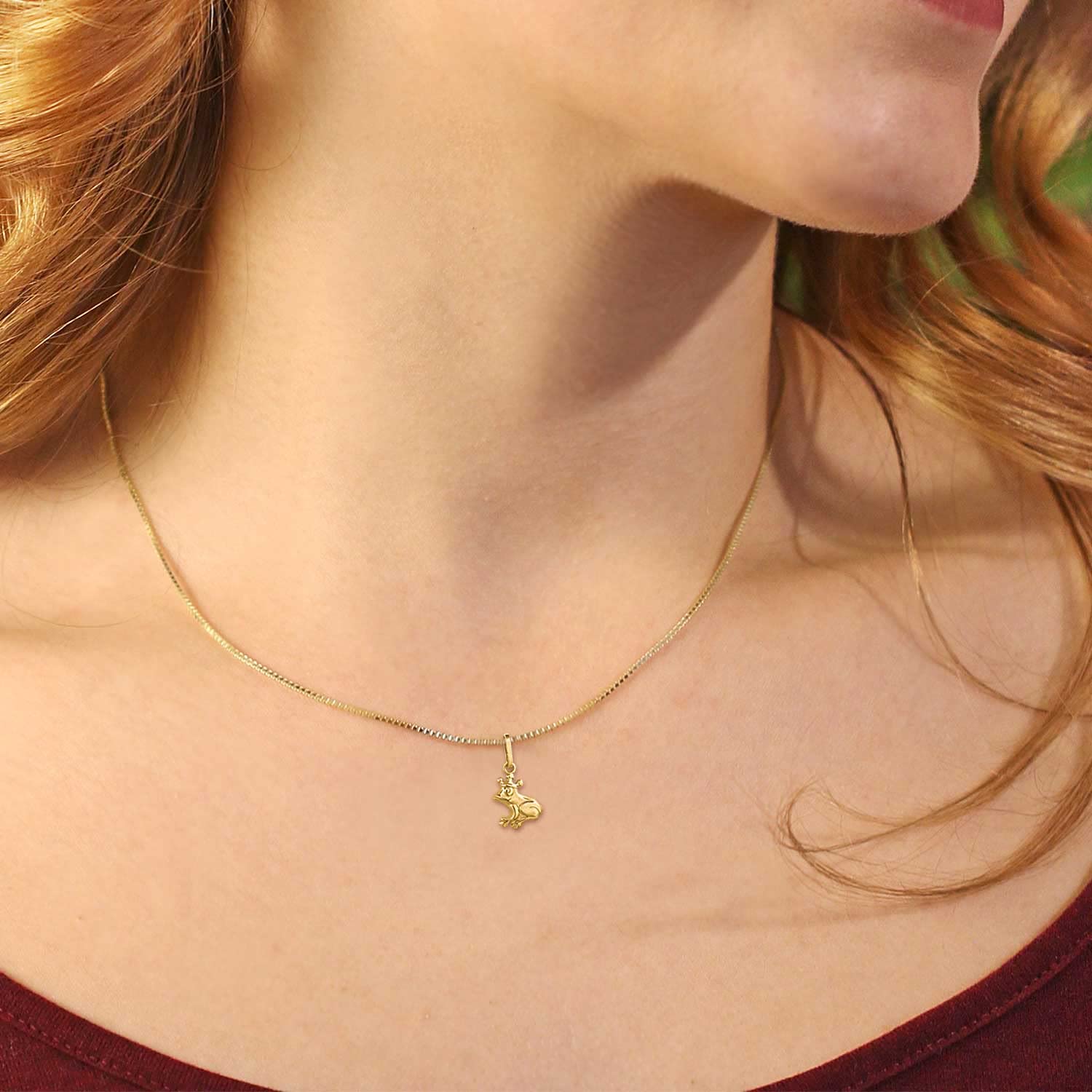 CLEVER SCHMUCK Froschkönig Halskette Gold glänzend 9 mm Märchenmotiv 333 8 KARAT mit vergoldeter Kette Venezia 42 cm im rosa