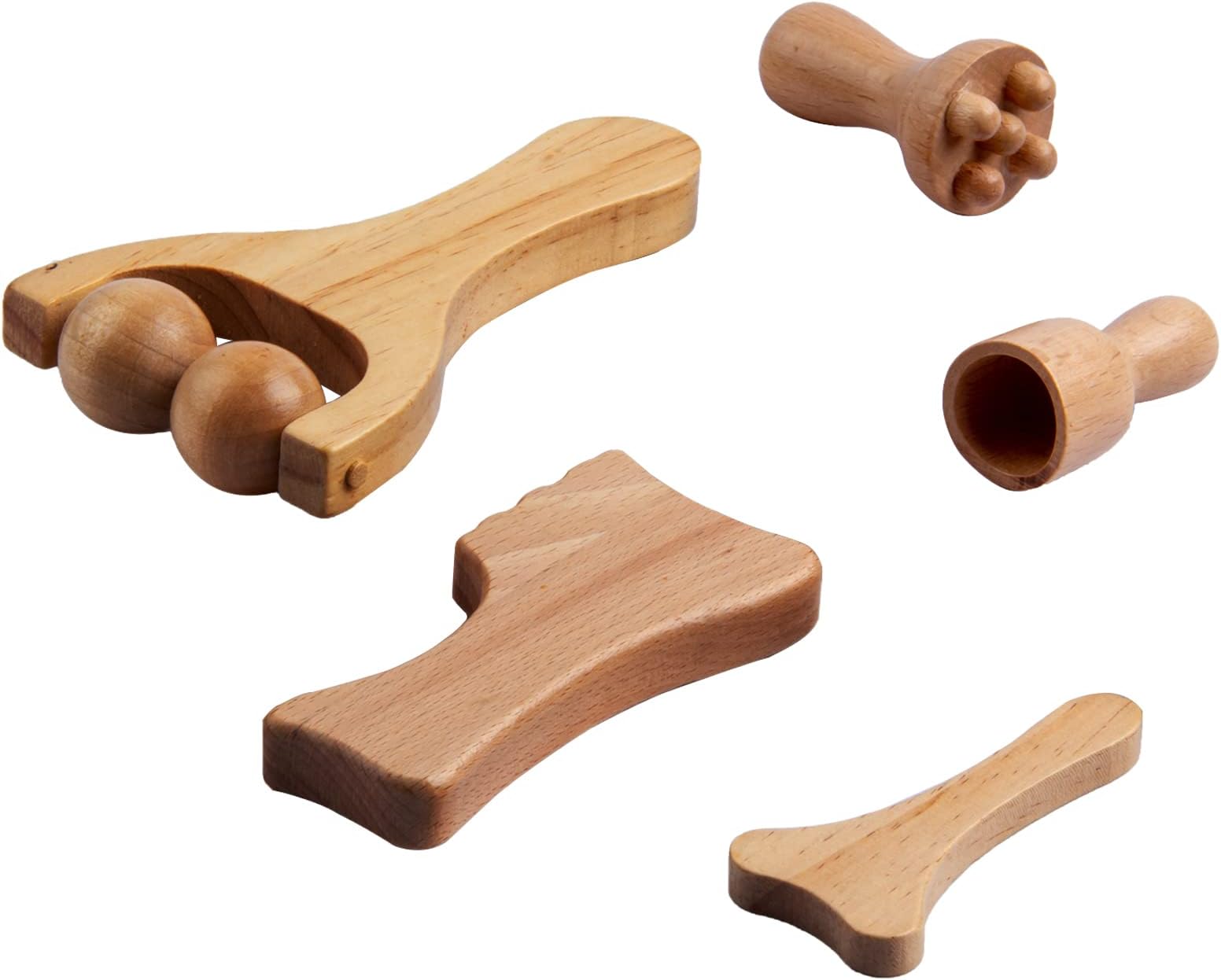 Allshow Wood Facial Therapy Kit, Wooden Face Massage Tool Set, Wooden Massage Cups, Lymphatic Drainage Tool, 5 PCS Maderoterapia Kit