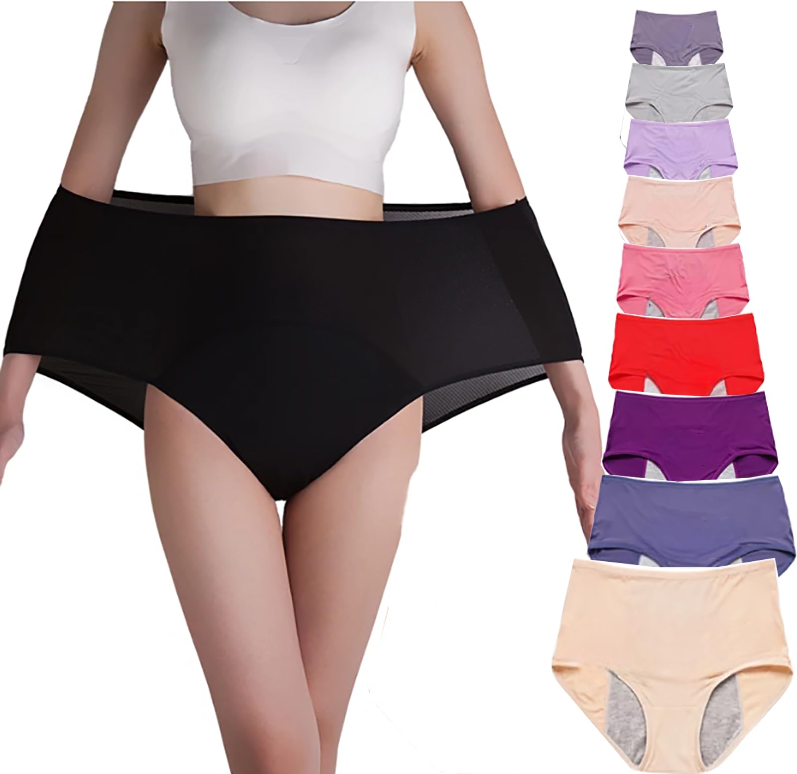 Sghjuy Women's Natural 8XL Plus Size Period Pants, Period Panties Heavy Flow Leakproof Period Pants For Teenage Girls Washable Incontinence Pants ,Mid Waist Menstrual Underwear Cotton,6Xl,