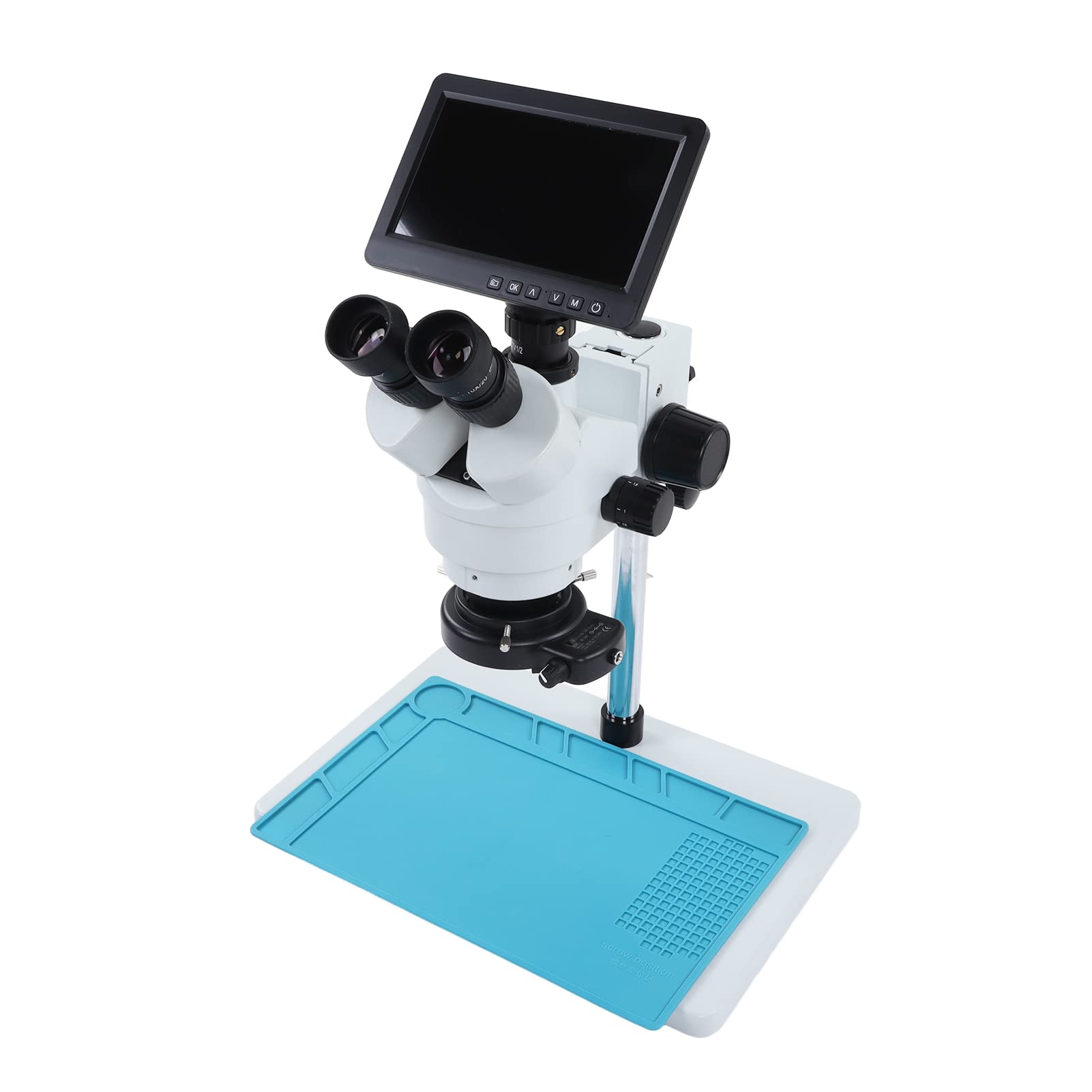 Microscopio Trinoculare Digitale, Stereomicroscopio Trinoculare in Vetro Ottico, Schermo LCD 7 Pollici, Luce Anulare, Alta Precisione per Semiconduttori (Spina europea)