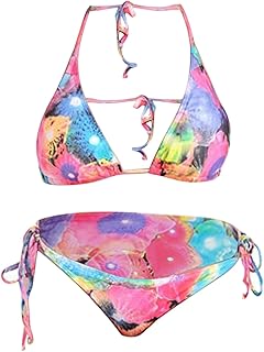 Conjunto de bikini para mujer, traje de baño sexy, traje de baño de verano, bikini para mujer, con escote colgante con cordones, traje de baño sexy con estampado de colores