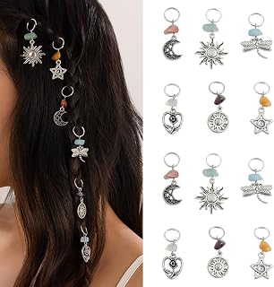 Boho Silver Tribal Braid Rings,African Braid Decorations Circle Hair Jewelry Set,Charms Vintage Metal Hair Charms for Women's Hairstyles Dreadlocks Hair,12 pieces