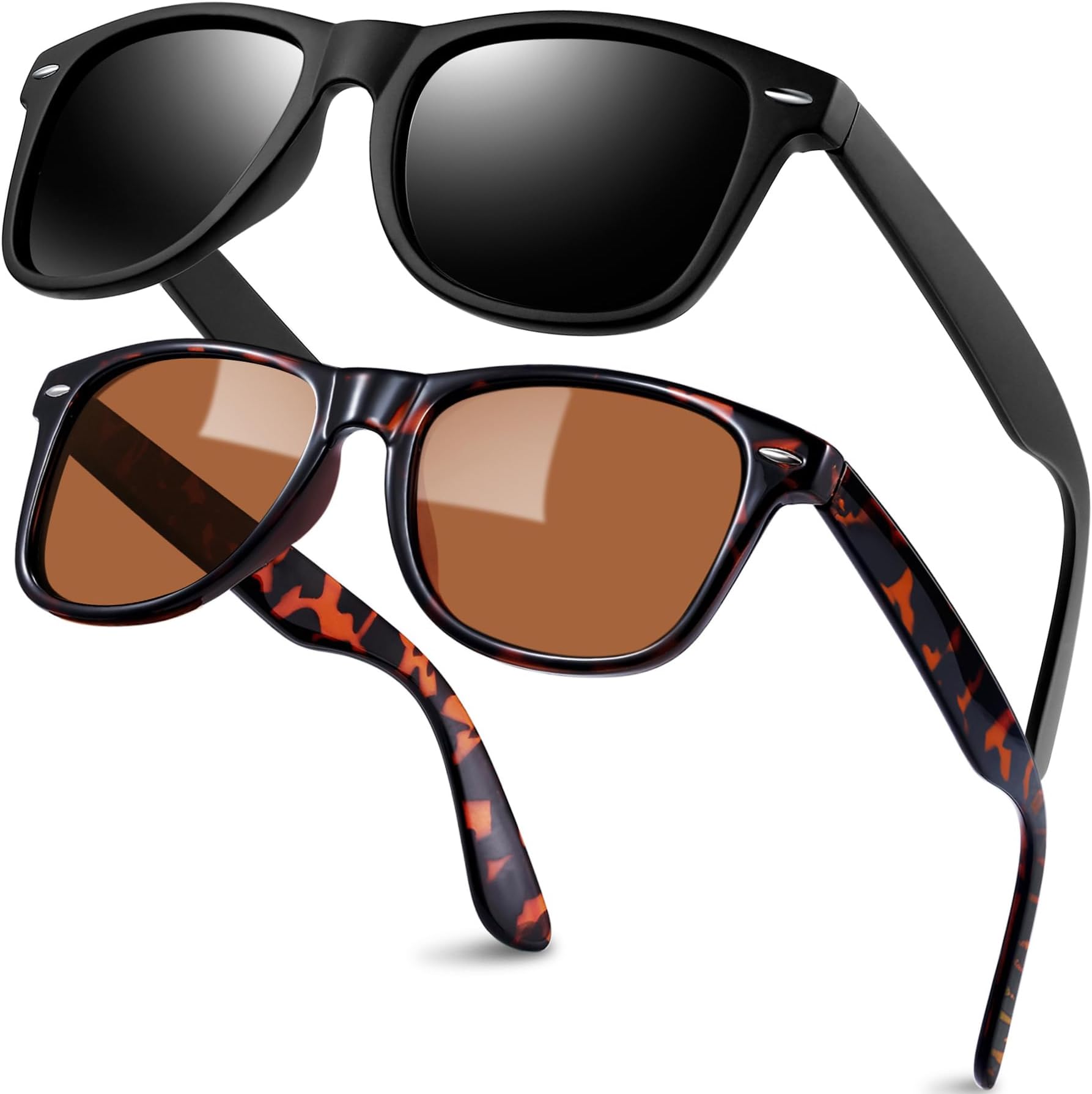 Polarized Sunglasses for Men Women with UV400 Protection Classic Square Sun Glasses Fashion Trendy Shades 2 Pack