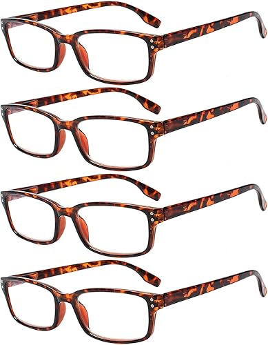 Anteojos de lectura - Paquete de 4 unidades, bisagras de resorte, cómodos para leer, incluye anteojos de sol para leer