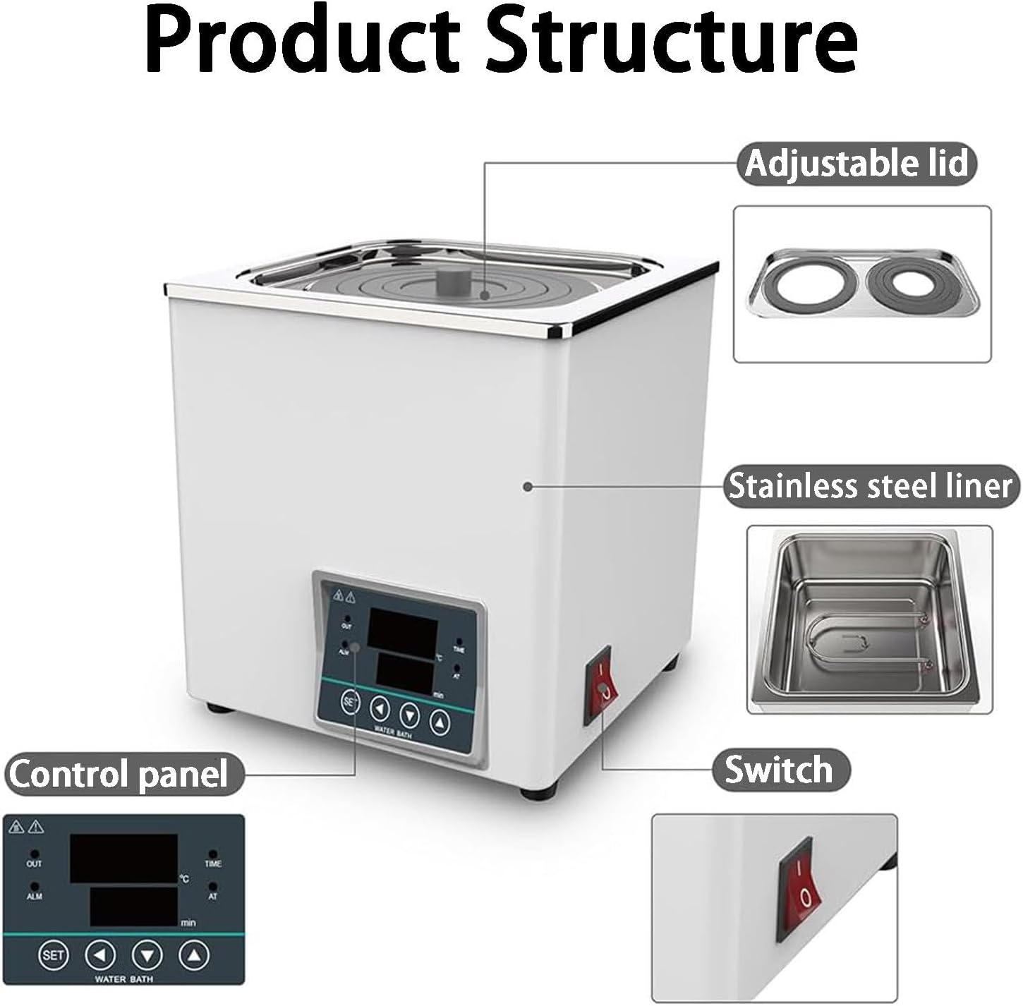 NYANS Lab Water Bath,Digital Thermostat Water Bath,Stainless Steel Electric Heating Thermostatic Water Bath Lab Equipment, for Distillation, Drying, Concentration,Singlehole300W
