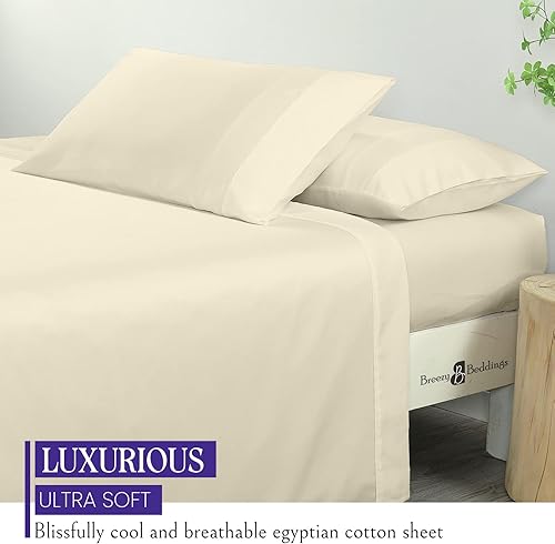 Miniatura 3 de Breezy Beddings Juego de sábanas de 800 hilos para autocaravana, tamaño King, 72 x 75 pulgadas, color marfil, de algodón egipcio sólido, para