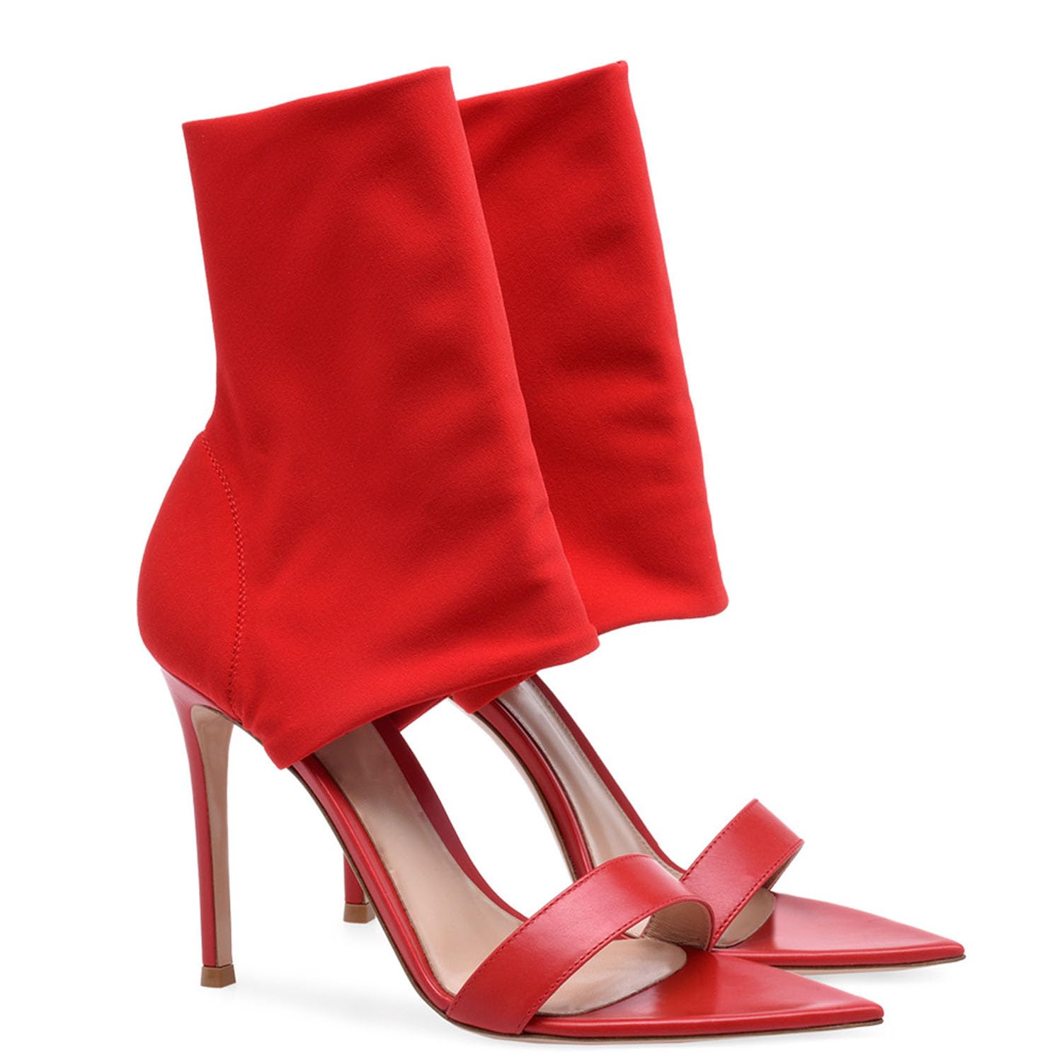 Stivaletto alla Caviglia con Punta Aperta da Donna Tacco a Spillo Tacco Alto in Pelle Scamosciata Elastica Sandali a Punta Sandali Alti da Night Club,Rosso,40