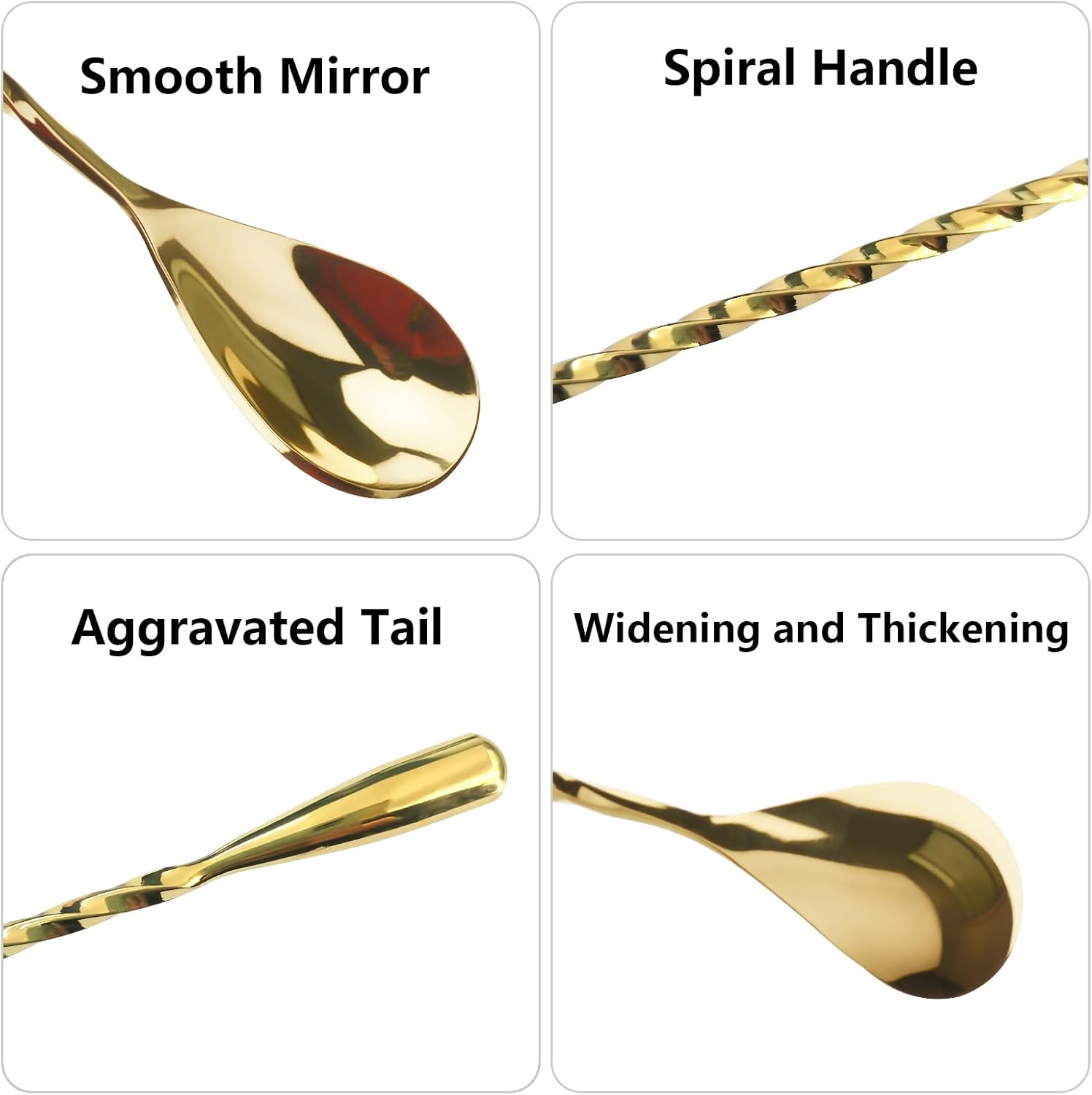 1Pc 15.7 Inches round handle Cocktail Spoon Bar Stirring Spoon Long Handle Stainless Steel Spiral Pattern Cocktail Mixing Shaker, 40cm (1, Gold)