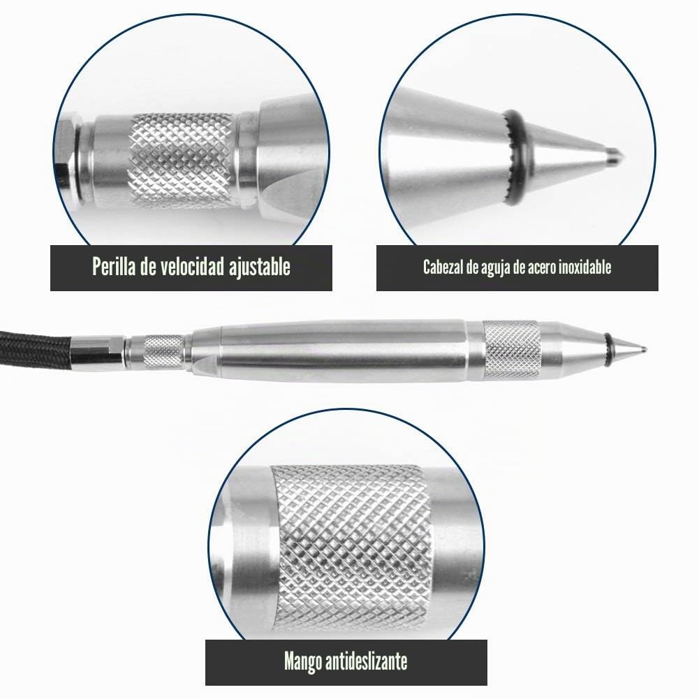 Jadeshay Grabado Pluma,3800RPM Kit de Herramientas de Grabado Neumática Aire Alta Velocidad Pluma Máquina Amoladora con Racor Neumático de 1/4” y Tubo Flexible para Pulido Grabado Rectificado Corte