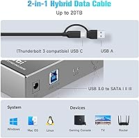 Vista 3 de Caja de disco duro de aluminio de 3.5 pulgadas USB 3.0/USB C a SATA para disco duro interno de 3.5 pulgadas y SSD de hasta 20 TB