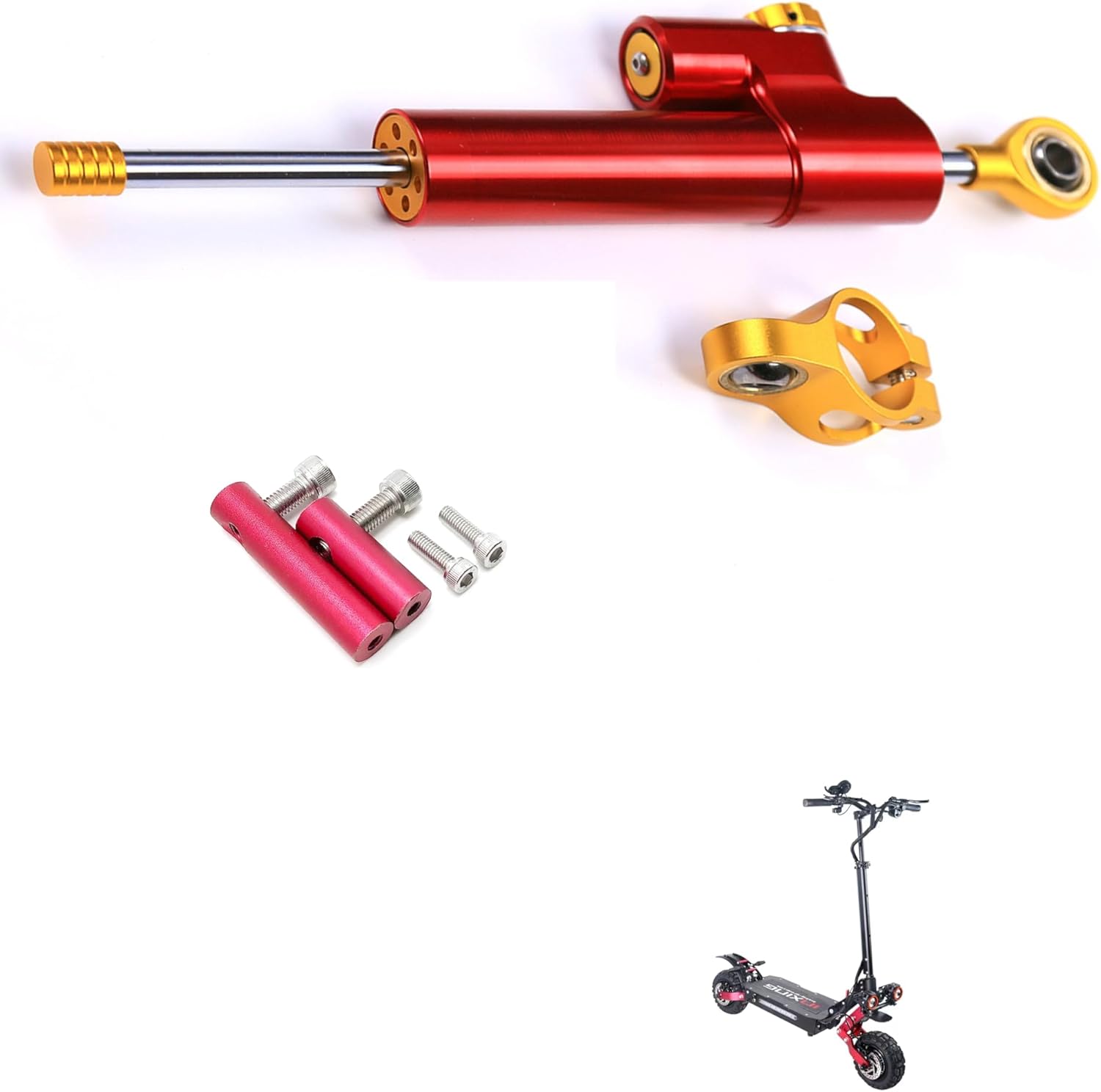 10-inch 11-inch V5 scooter steering damper, driving stability damper kit, improve handling stability, outdoor off-road, various road conditions, scooter modification kit (red)
