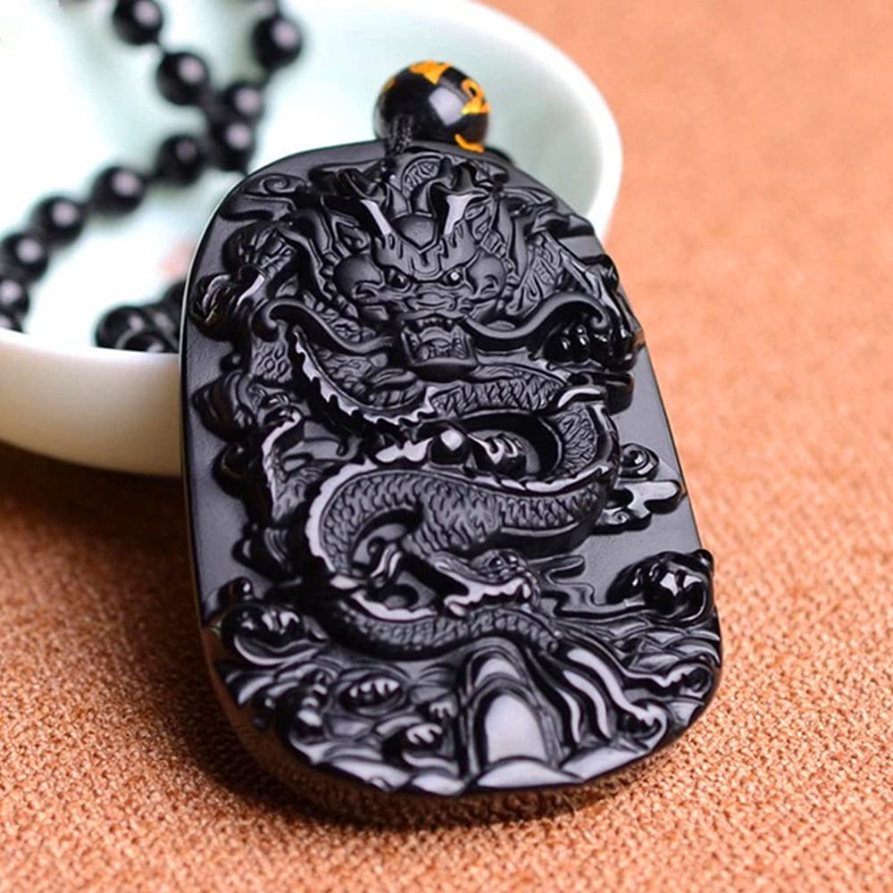 Naszyjnik z kamienia jadeitu, naturalny obsydian rzeźbiony smok amulet szczęśliwy wisiorek naszyjnik męski modna biżuteria z jadeitu/502
