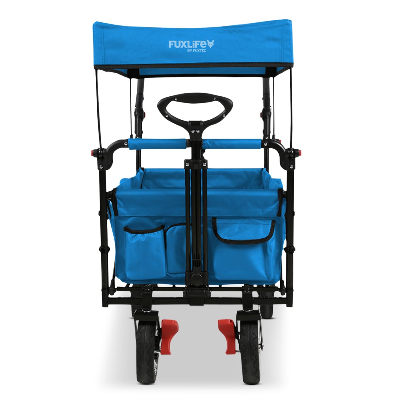 FUXLIFE Bollerwagen FX-CT800 Komfort faltbar - Türkis • Kinder Transportwagen mit Sonnendach • gepolsterte Innenraumverlängerung • robuste Räder • kompakt klappbarer Handwagen