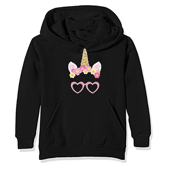 Hopcara Kids Unisex Winter Hoodie Cute Ornaments Sweatshirt Black with Kangaroo Pockets