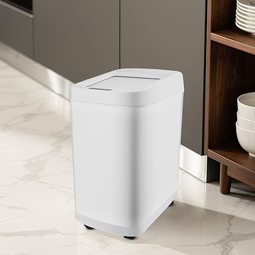 Miniatura 5 de Bote de basura con sensor de movimiento con tapa enrollable y ruedas, botes de basura automáticos sin contacto (blanco, 8 galones)