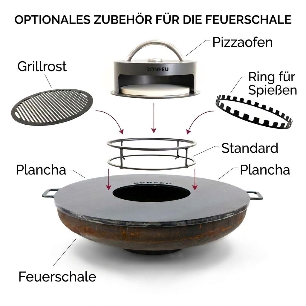 BonFeu BonBowl Feuerschale 80 cm - Feuerschalen für den Garten - Feuerstelle Outdoor - Feuerschale mit Opt. Grillrost aus hochwertigem Cortenstahl - Feuerkorb für den Garten - 80x80x21 cm