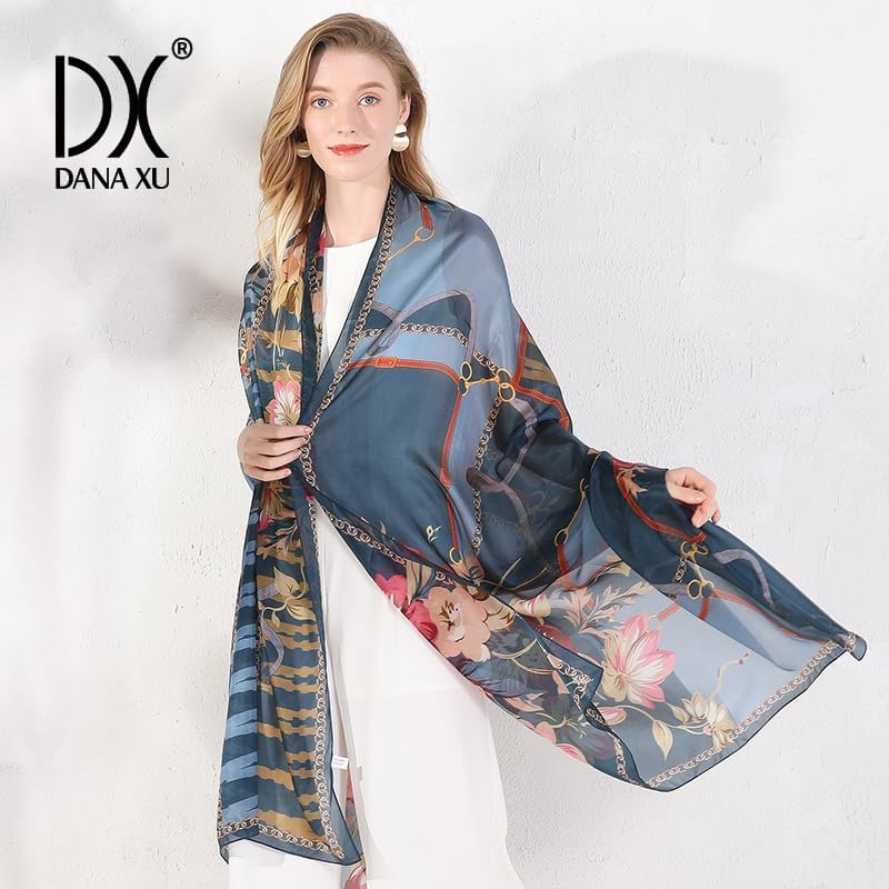 DANA XU Women's 100% Mulberry Silk Pashmina Shawl and Wraps Extra Large Floral Scarf for Evening Dresses, Soft Oversized - Image 8