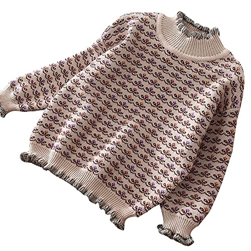 Girl's Sweater Tops Long Sleeves Bottomed Girls Tops (Beige, 5-6 Years)