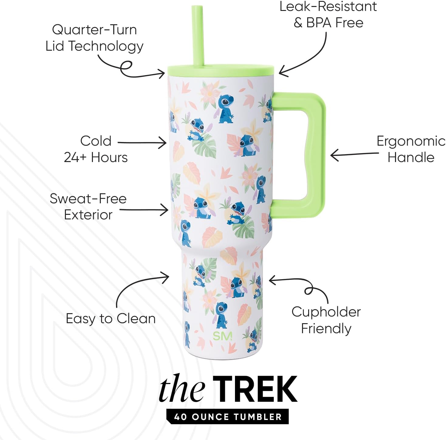 Simple Modern Disney 40 oz Tumbler with Handle and Straw Lid | Insulated Stainless Steel Water Bottle Travel Mug | Gifts for Women Men | Trek Collection | 40oz | Stitch Paradise - Image 2
