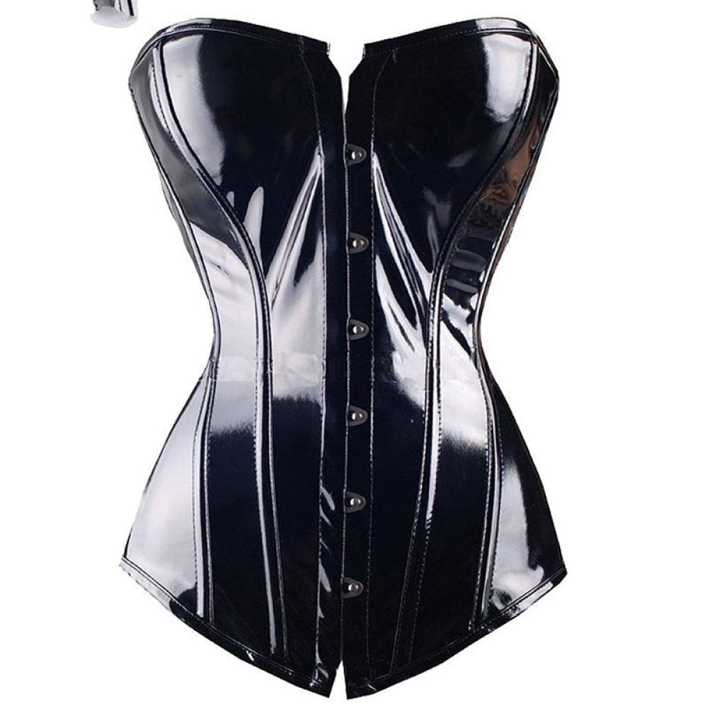 Gorset damski – seksowny czarny gorset z PCW Overbust Steampunk Dessous Top - Gorset Goth Rock Sexy Leather Waist Trainer Gorset dla kobiet