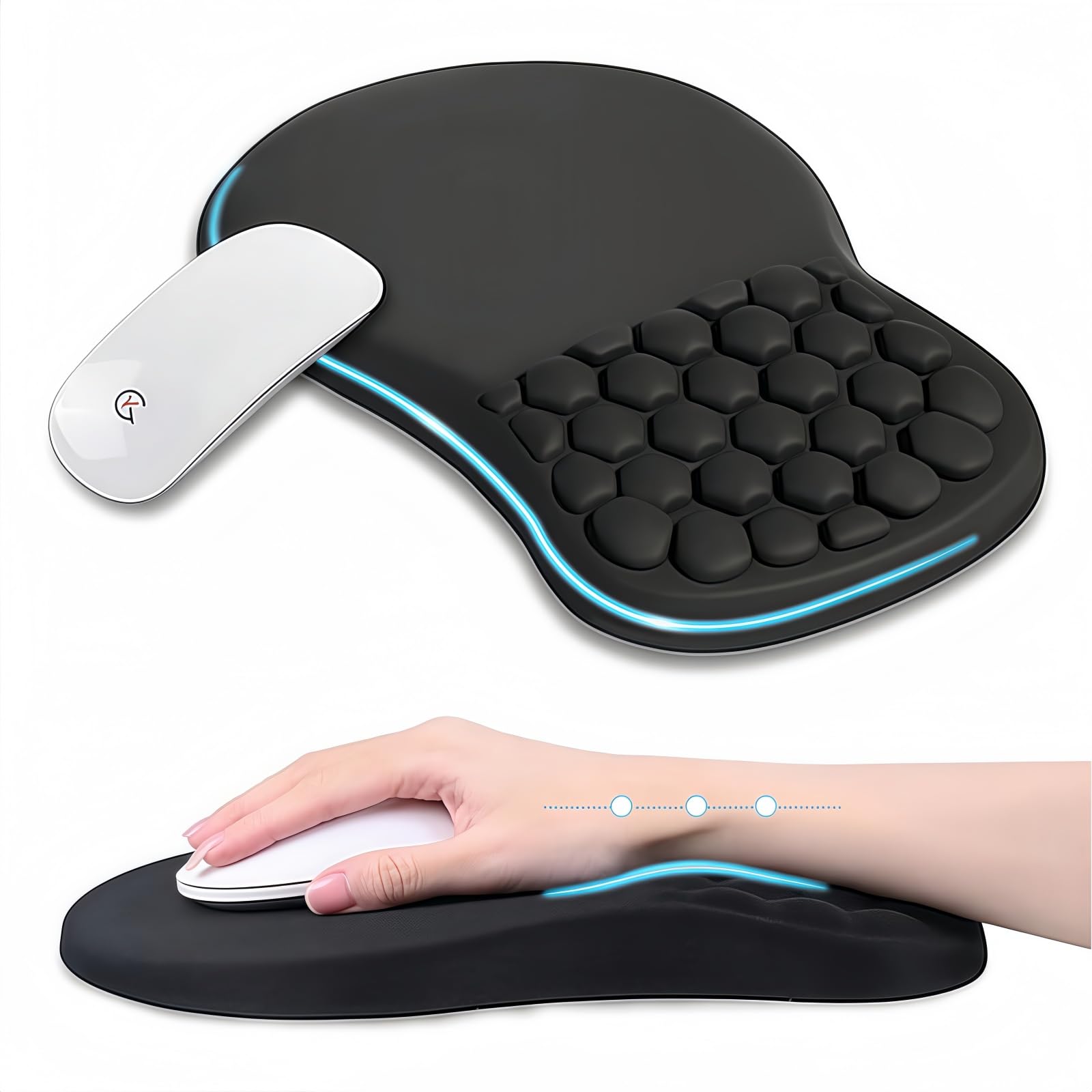 Tapis Souris Ergonomique Repose-Poignet avec Éponge Mémoire et Base Antidérapant pour Jeux et Bureau