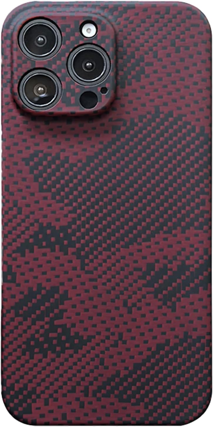 Real Aramid Fiber Case for iPhone 16 Pro Max Slim & Light with Heavy Duty Protection Anti Scratch Less Touch Design Carbonfiber Weaving Cover for Apple iPhone 16 Pro Max. CF Red