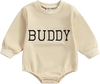 Infant Baby Boy Sweatshirt Romper Letter Oversized Long Sleeve Bubble Romper Bodysuit Top Fall Winter Outfit