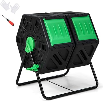 GiantexUK Dual/Single Chamber Tumbling Compost Bin, 65L/130L Rotating Composter Tumbler with Sliding Doors & Aeration Mixing System, BPA Free Outdoor Garden Composting Waste Box Dual, 130L