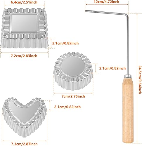 Miniatura 9 de Molde para bunuelos con mango de madera, molde de aluminio para hacer galletas, fabricante de rosetas desmontables, juego de hierro timbal rosetón,