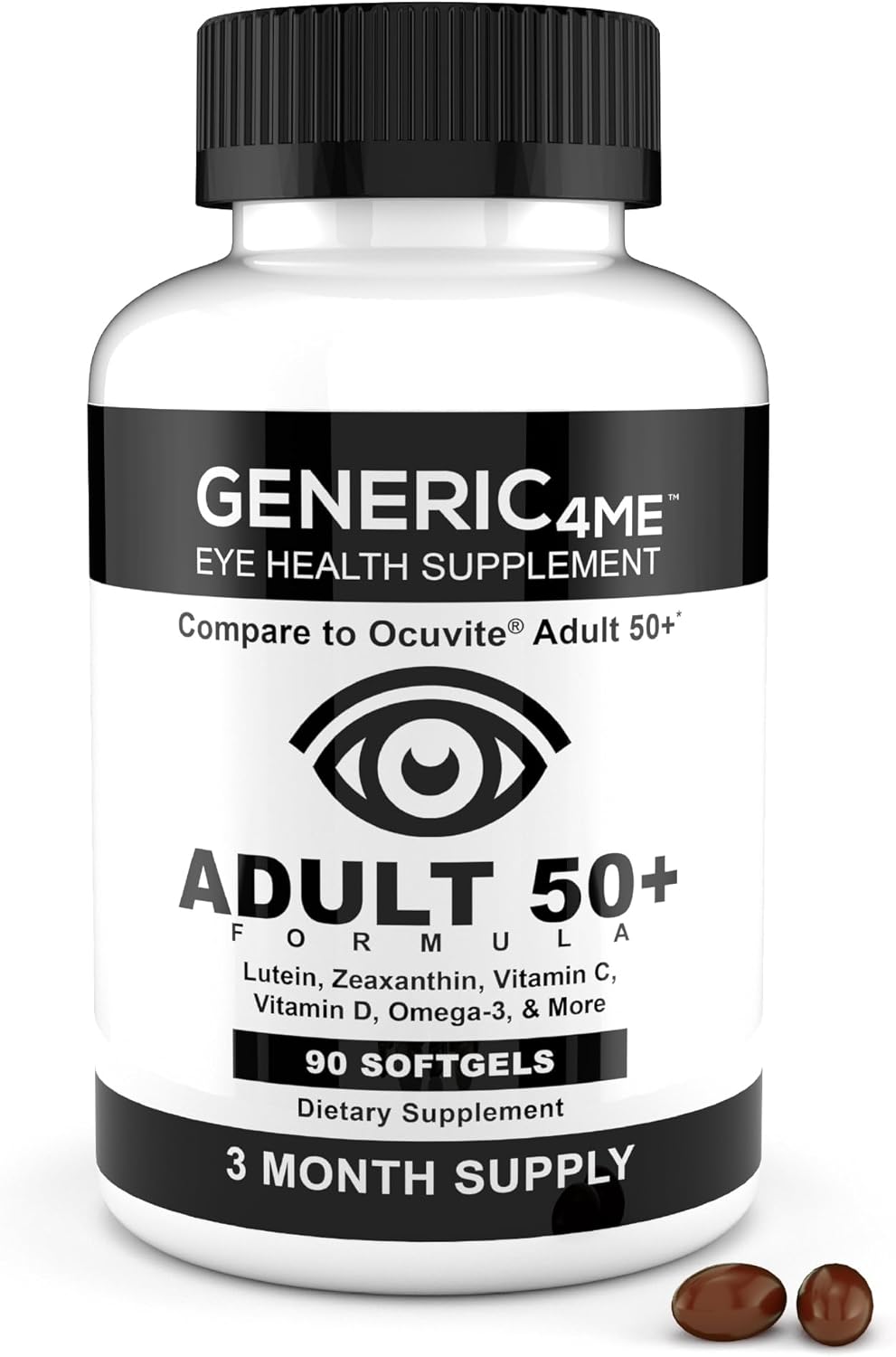 Generic4ME™ Adult 50 Plus Eye Health Formula, Includes 5 mg Lutein, 1 mg Zeaxanthin, 250 mg Omega-3s, 9 mg Zinc, 150 mg Vitamins C, 30 mcg Vitamin D, 20 mg Vitamin E