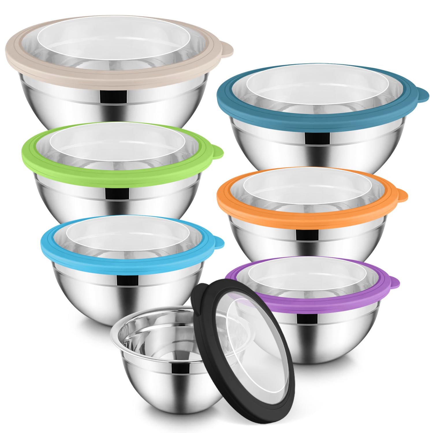 Nesting Kitchen Items Airtight Storage Bowls E-far 7-Piece Stainless Steel S With Lids ...