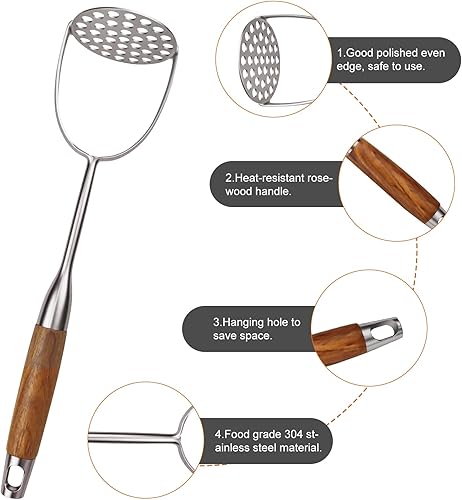 Miniatura 4 de Juego de utensilios de cocina de acero inoxidable 304 con mango de madera, juego de 12 utensilios de cocina de metal resistentes al calor, espátula,