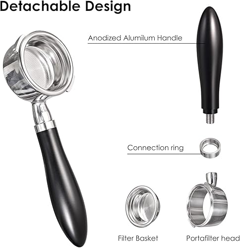 Miniatura 4 de Pavant Portafiltro sin fondo desnudo para Gaggia 2.283 in  Mango de aluminio anodizado  Portafiltro para máquina de café expreso