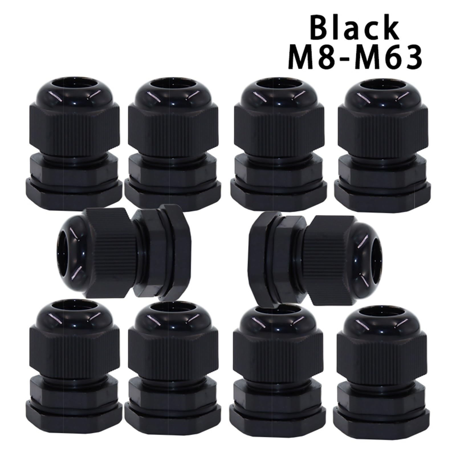 Prensaestopas impermeables 100 prensaestopas impermeables M8 M12 M16 M20 M25 M32 M40 junta de sellado de plástico negro de nailon IP68 conector de nailon (M40-32 BK)