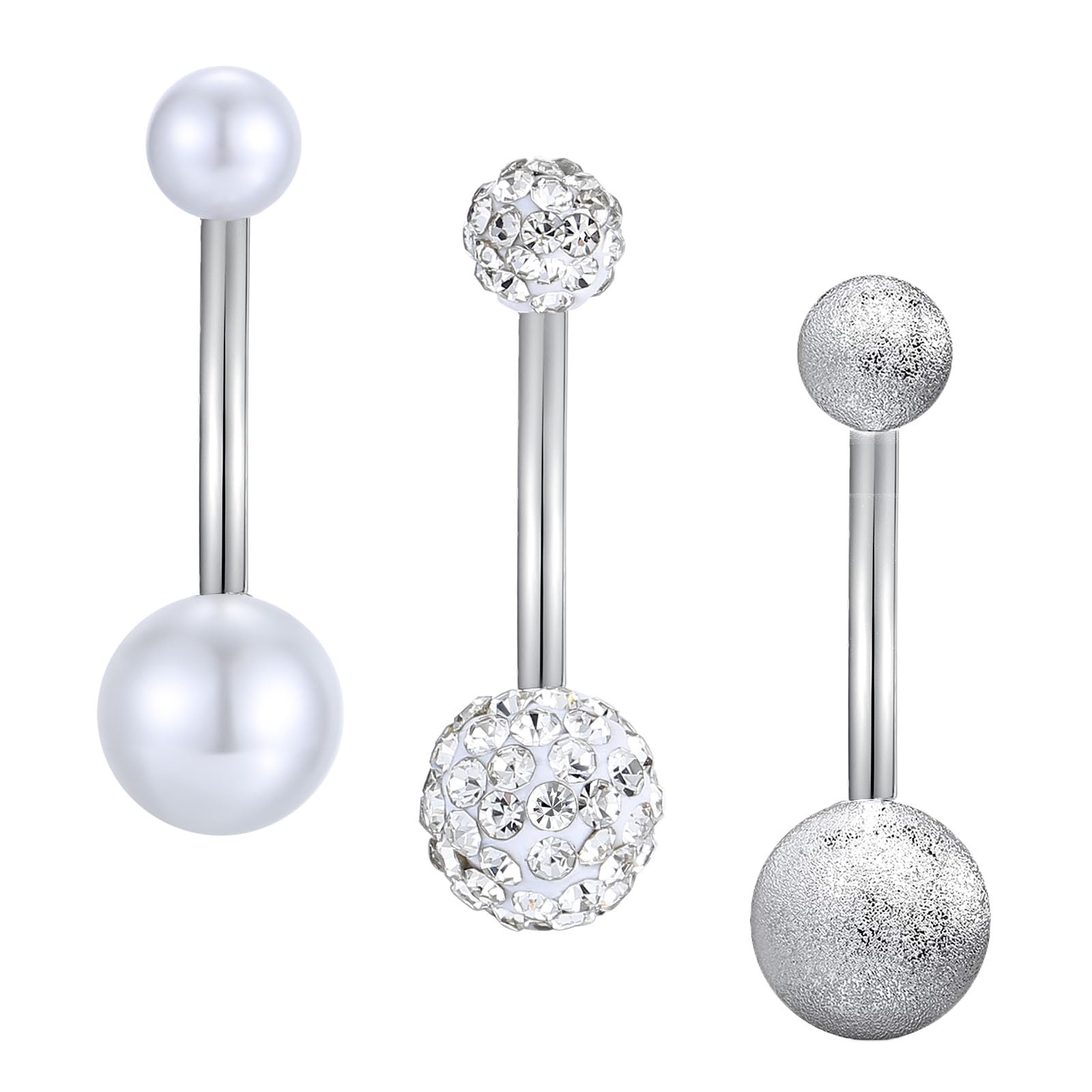 Besyvvin 14G 16mm Piercing Ombligo Acero Quirúrgico Largo Piercing De Ombligo Oro Y Plata Perla y Corazón Cz Brillante Piercing En El Ombligo Joyas Piercing