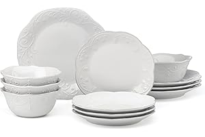 French Perle White Dinnerware Set with Accent Plates (12-Piece)